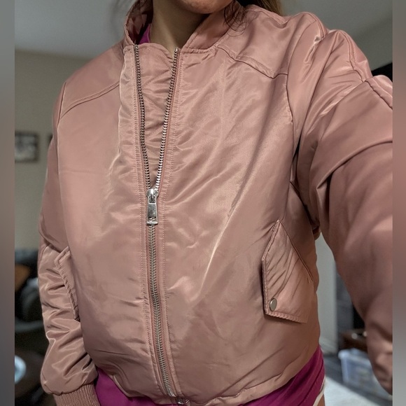 Anthropologie Pink Bomber Jacket with 2 Pockets & Ribbed Cuffs - Picture 8 of 12